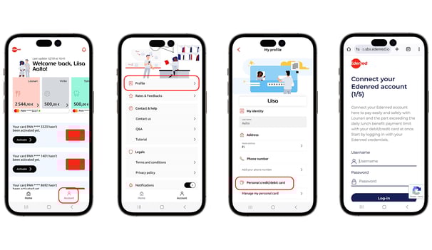 Steps to adding personal payment card to the Edenred mobile app