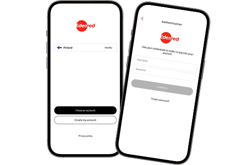 Two phones with Edenred app open in the log in and credentials creation page