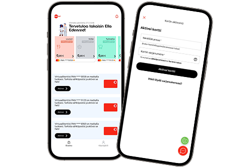 Two phones with the Edenred app open in the card activation flow