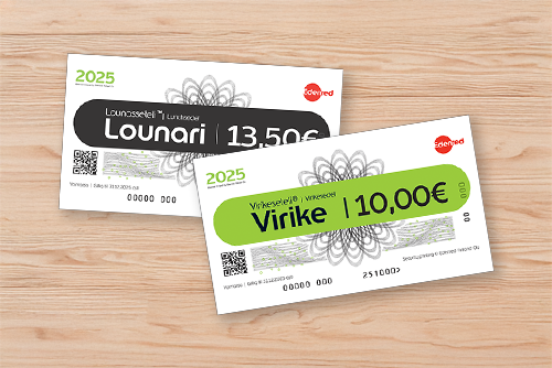 Edenred lunch and Virike vouchers on a wooden table
